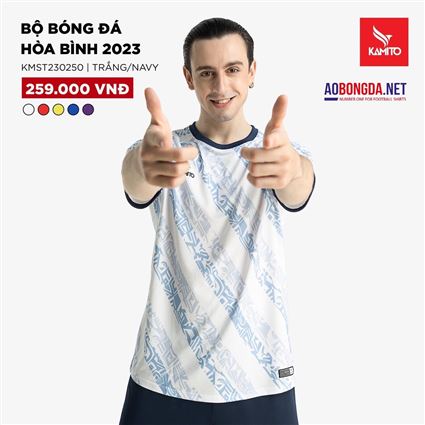 Áo Bóng Đá Không Logo Kamito Hòa Bình Trắng Navy 2023